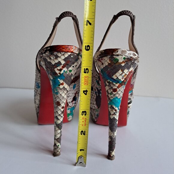 Christian Louboutin Python Leather Lady Peep Toe Platform Slingback Size 37.5 - Picture 9 of 16